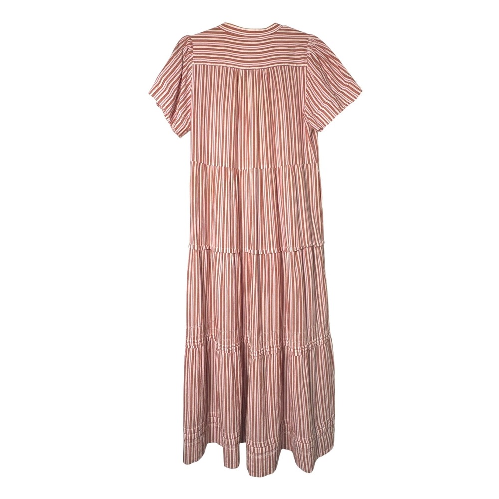 Trovata Birds of Paradis Red White Striped Tiered Maxi Dress Small Pockets - Picture 4 of 6